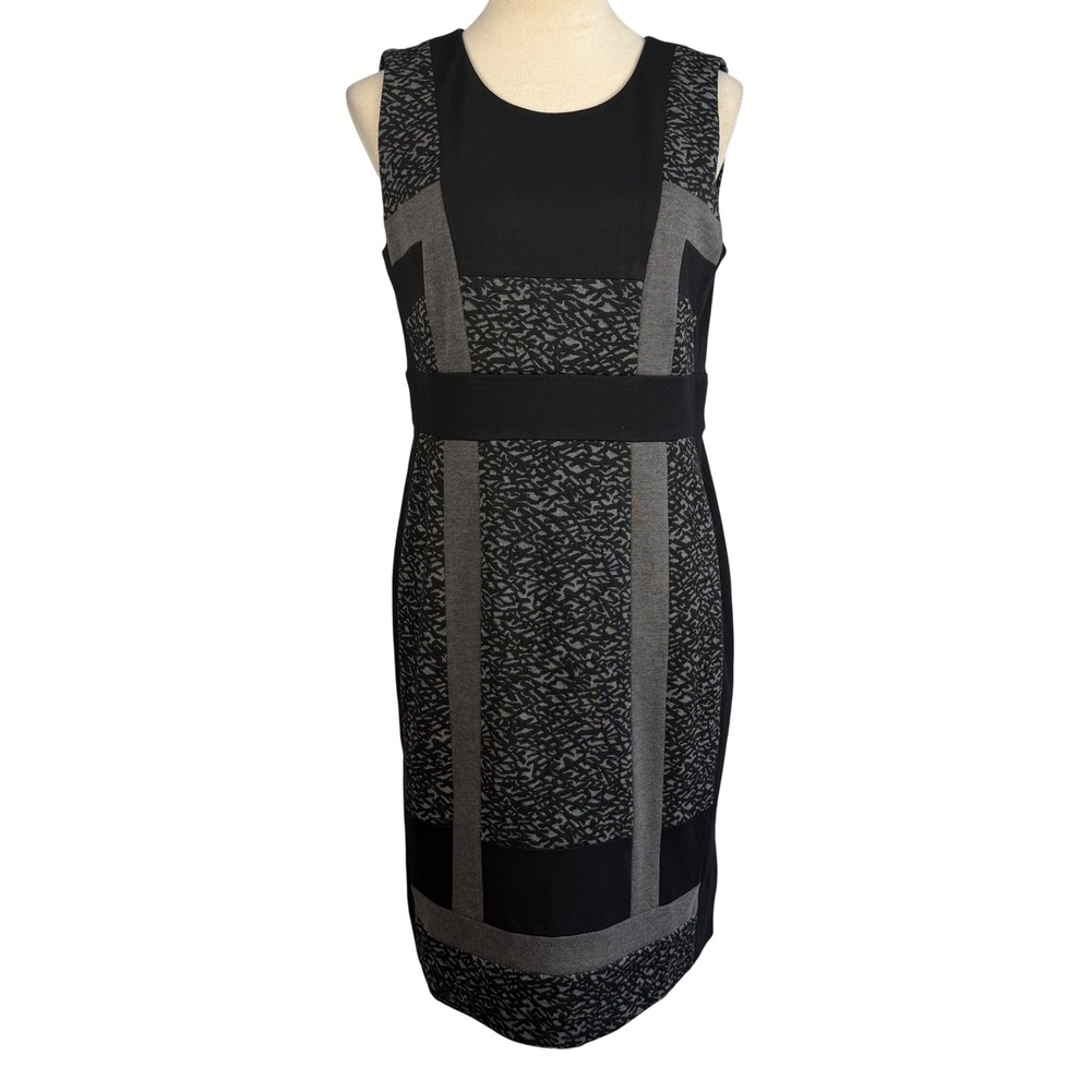 New Chicos Heather Grey JessaDress Pattern Pieced Jacquard SleevelessSheath 0.5